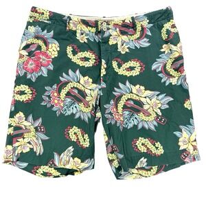 VTG Mens Polo Ralph Lauren Shorts Hawaiian Guitar Floral Button Fly Green Sz 40